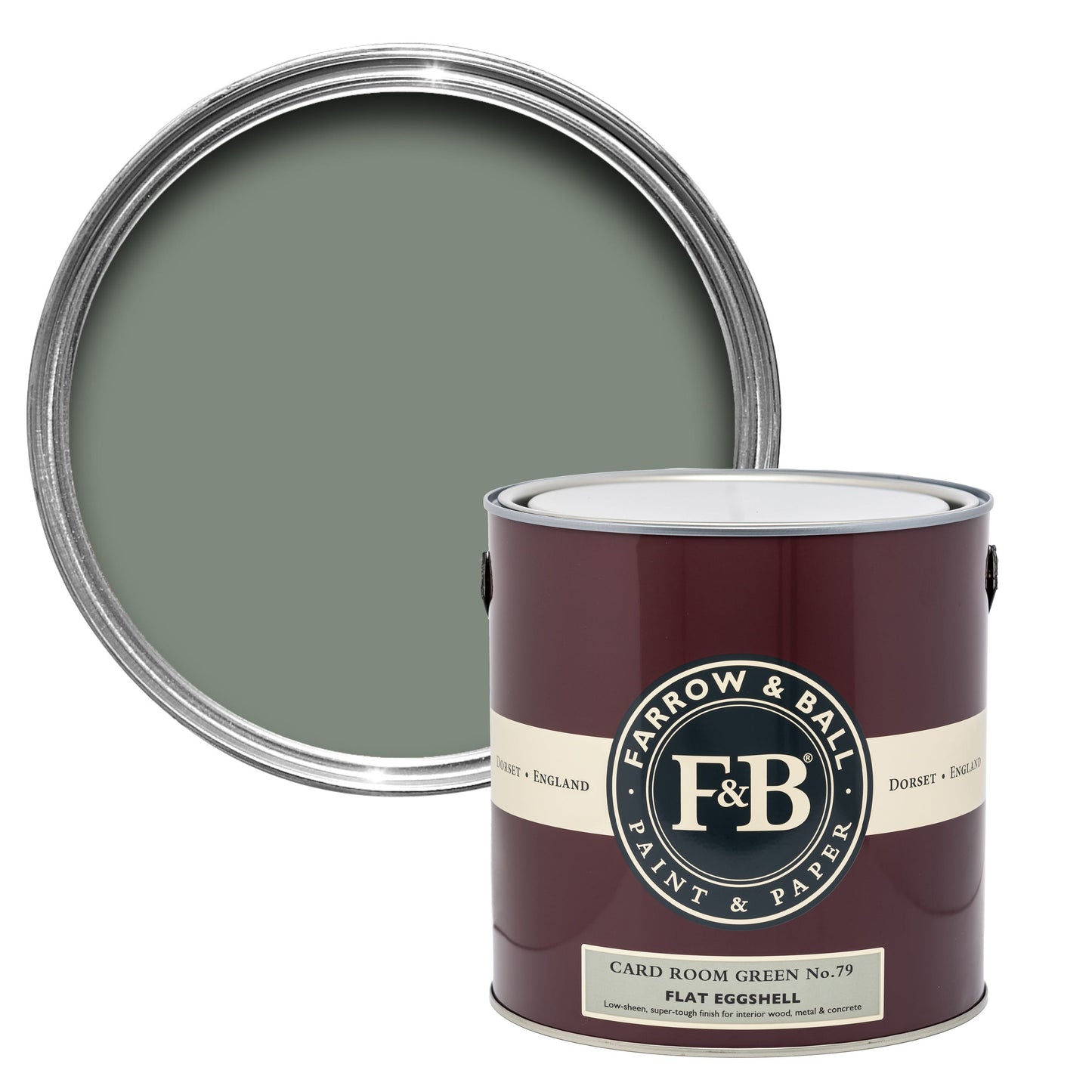 Farrow & Ball 2.5L Flat Eggshell Card Room Green No.79