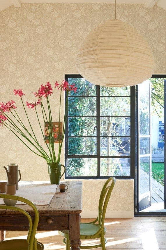 Farrow & Ball Peony wallpaper in a room setting