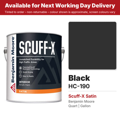 Benjamin Moore Black HC-190 Scuff-X Satin colour swatch and tin