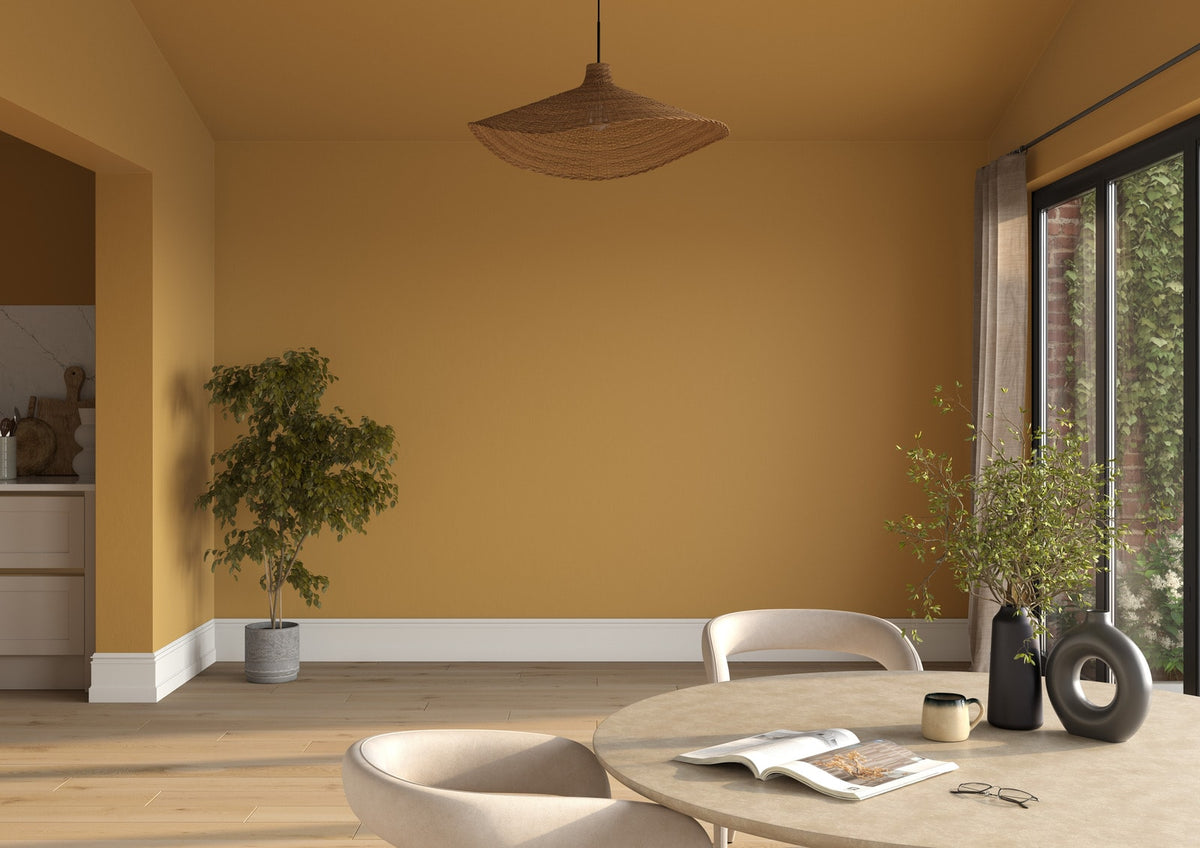 Dulux Heritage Brushed Gold on the walls of a room setting