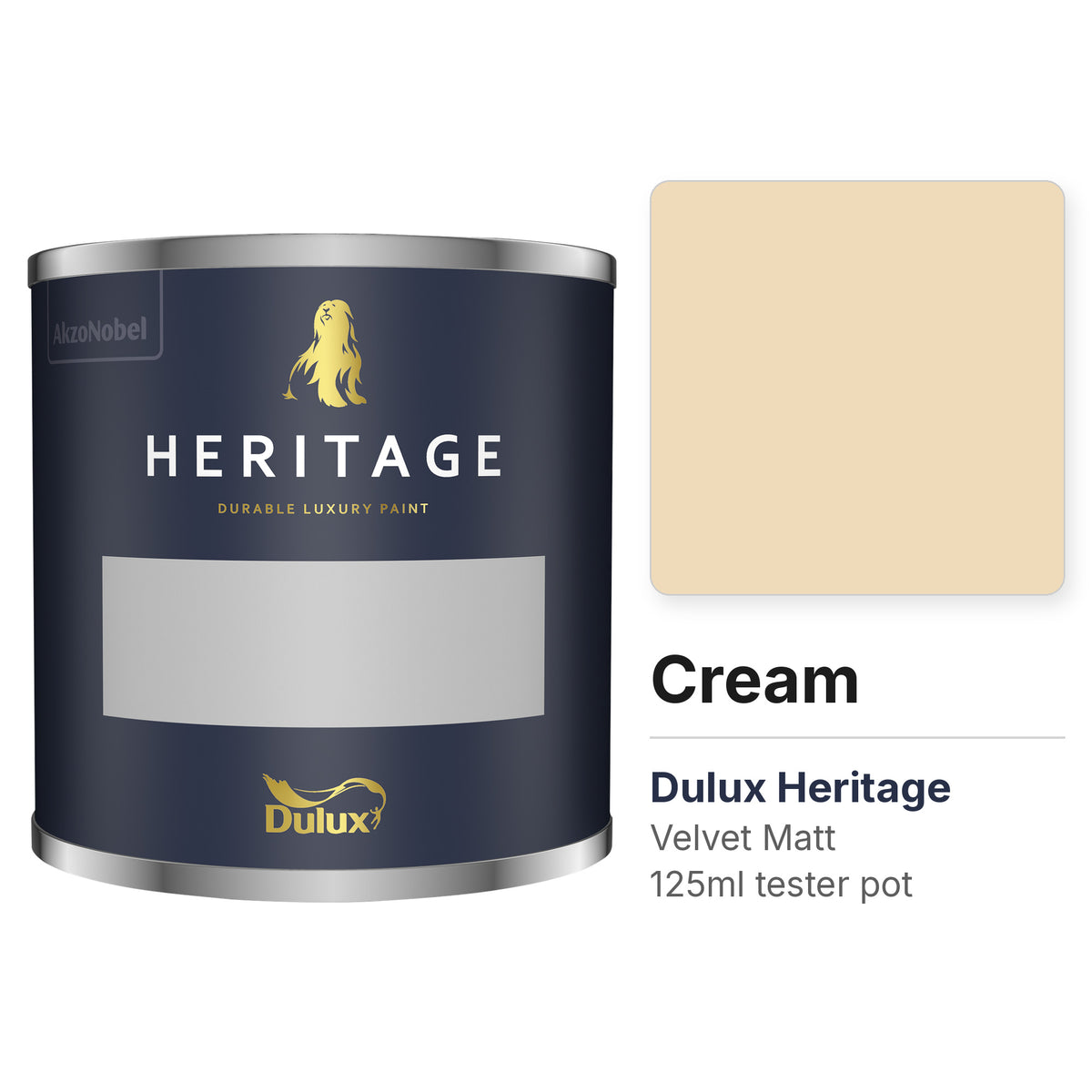Dulux Heritage Cream 125ml tester pot and colour swatch