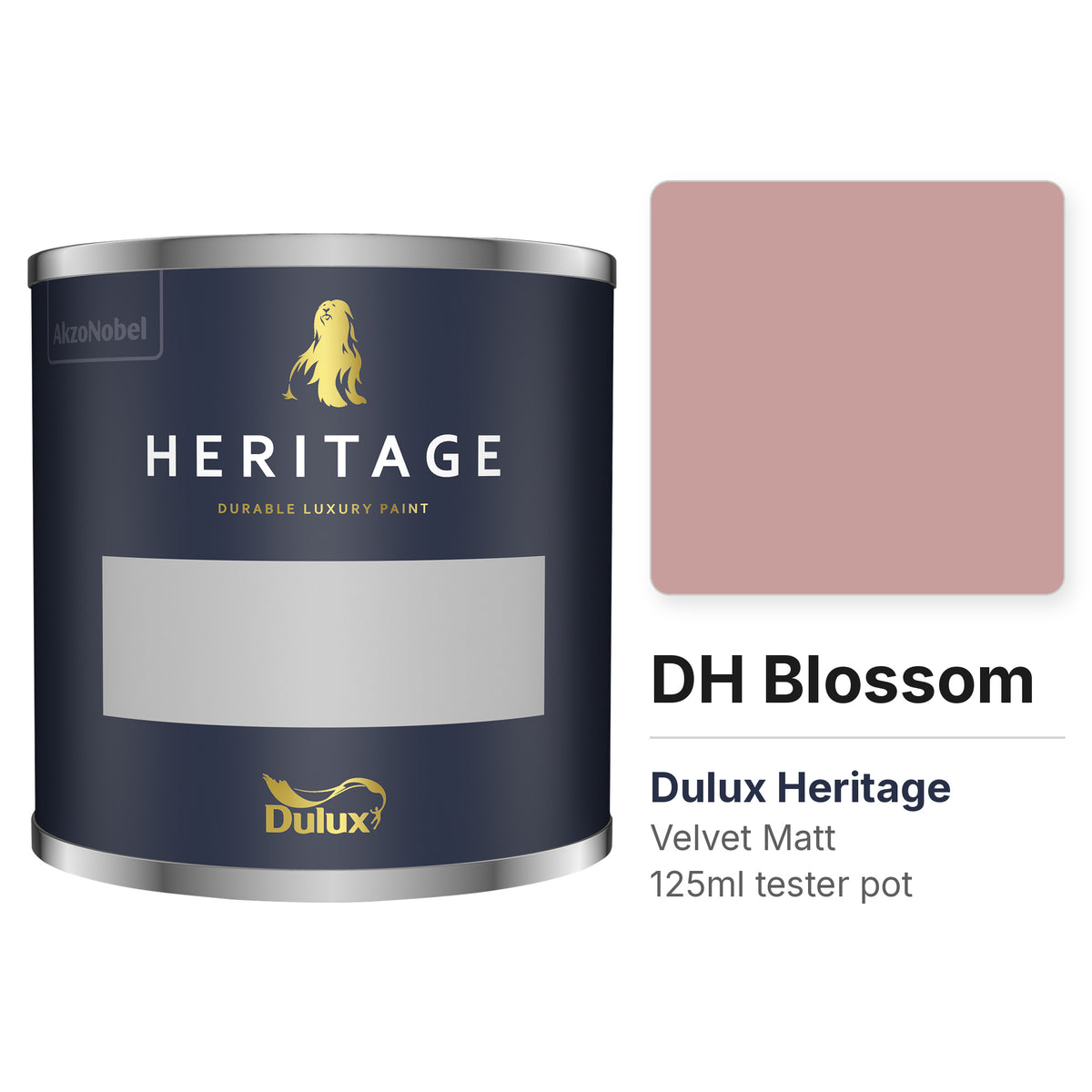 Dulux Heritage DH Blossom 125ml tester pot and colour swatch