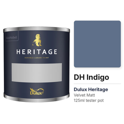 Dulux Heritage DH Indigo 125ml tester pot and colour swatch
