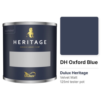 Dulux Heritage DH Oxford Blue 125ml tester pot and colour swatch