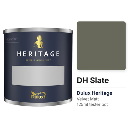 Dulux Heritage DH Slate 125ml tester pot and colour swatch