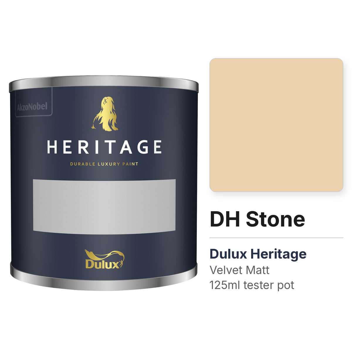 Dulux Heritage DH Stone 125ml tester pot and colour swatch