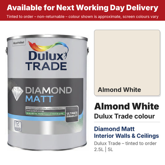 Dulux Trade Diamond Matt tin with Almond White colour swatch (#EFE7DA)