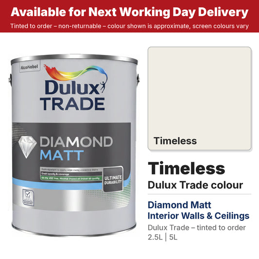 Dulux Trade Diamond Matt tin with Timeless colour swatch (#F0EDE4)