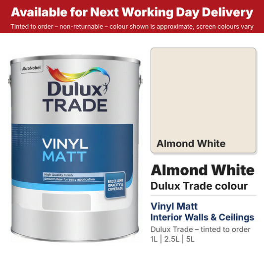 Dulux Trade Vinyl Matt tin with Almond White colour swatch (#EFE7DA)