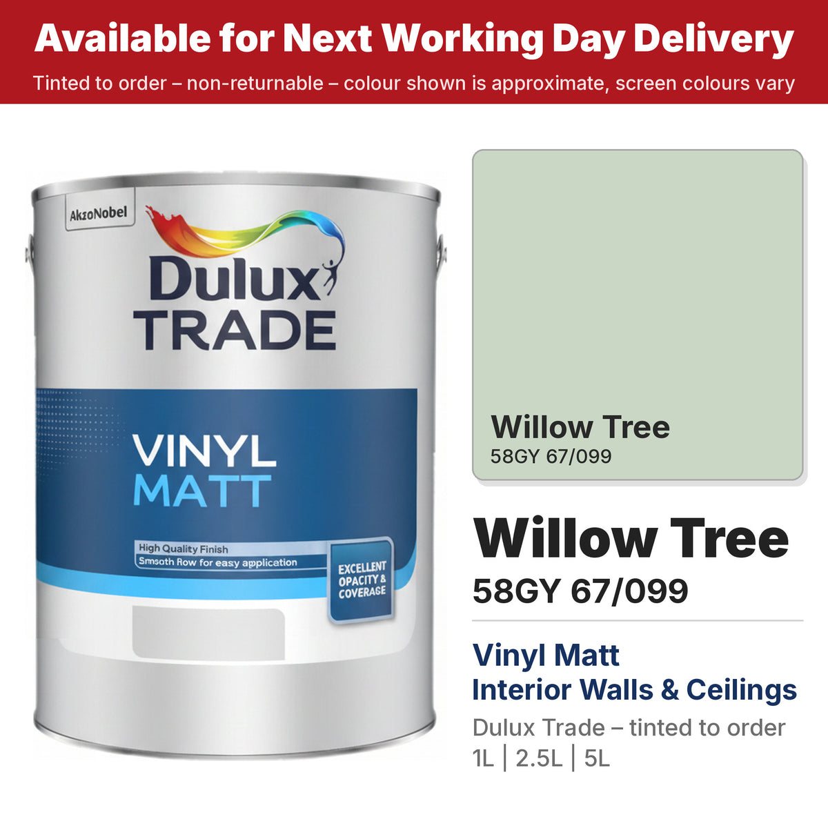 Dulux Trade Vinyl Matt tin with Willow Tree colour swatch (#C9D7C4)