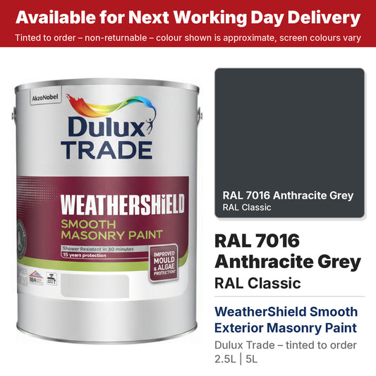 Dulux Trade WeatherShield Smooth Masonry tin with RAL 7016 Anthracite Grey colour swatch (#383E42)