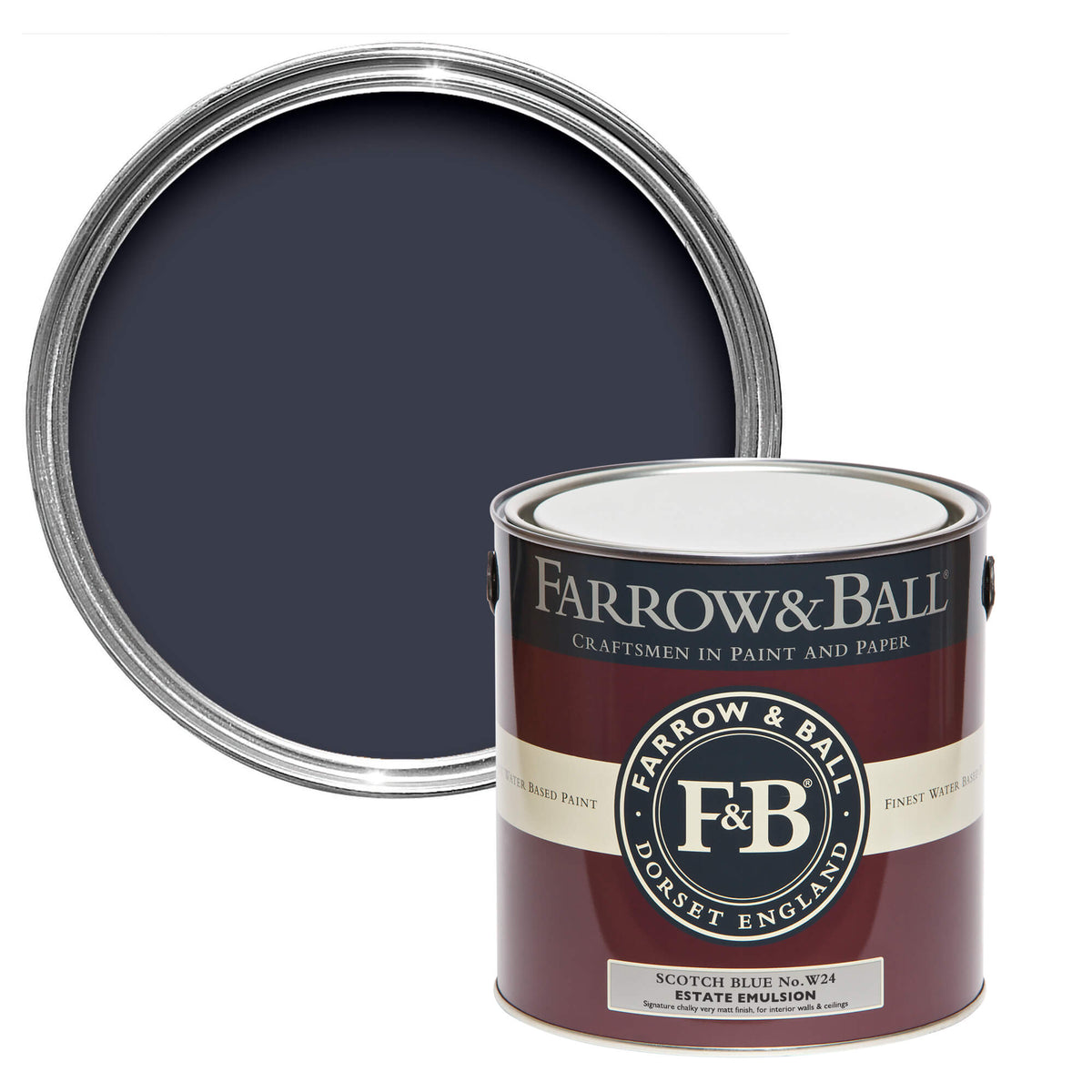 Farrow & Ball Titmouse Blue No.W24 colour swatch and paint tin