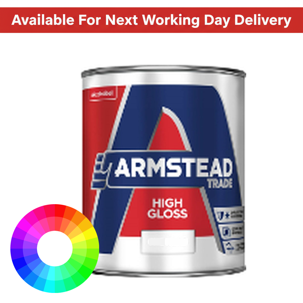 Armstead Trade High Gloss tinted colour paint tin - available for next working day delivery - durable high gloss finish for wood and metal available in thousands of tinted colours