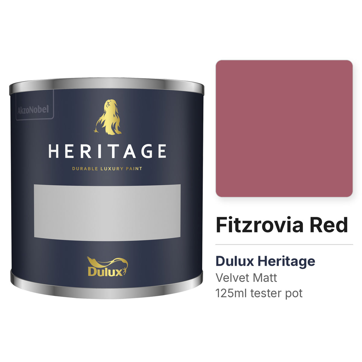 Dulux Heritage Fitzrovia Red 125ml tester pot and colour swatch