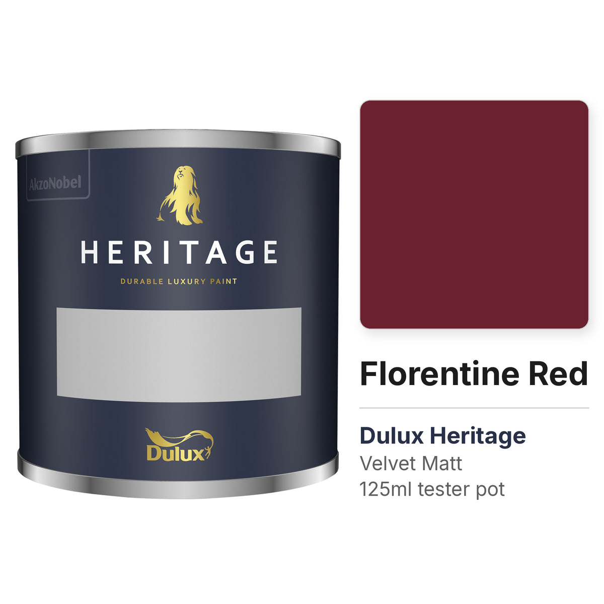 Dulux Heritage Florentine Red 125ml tester pot and colour swatch