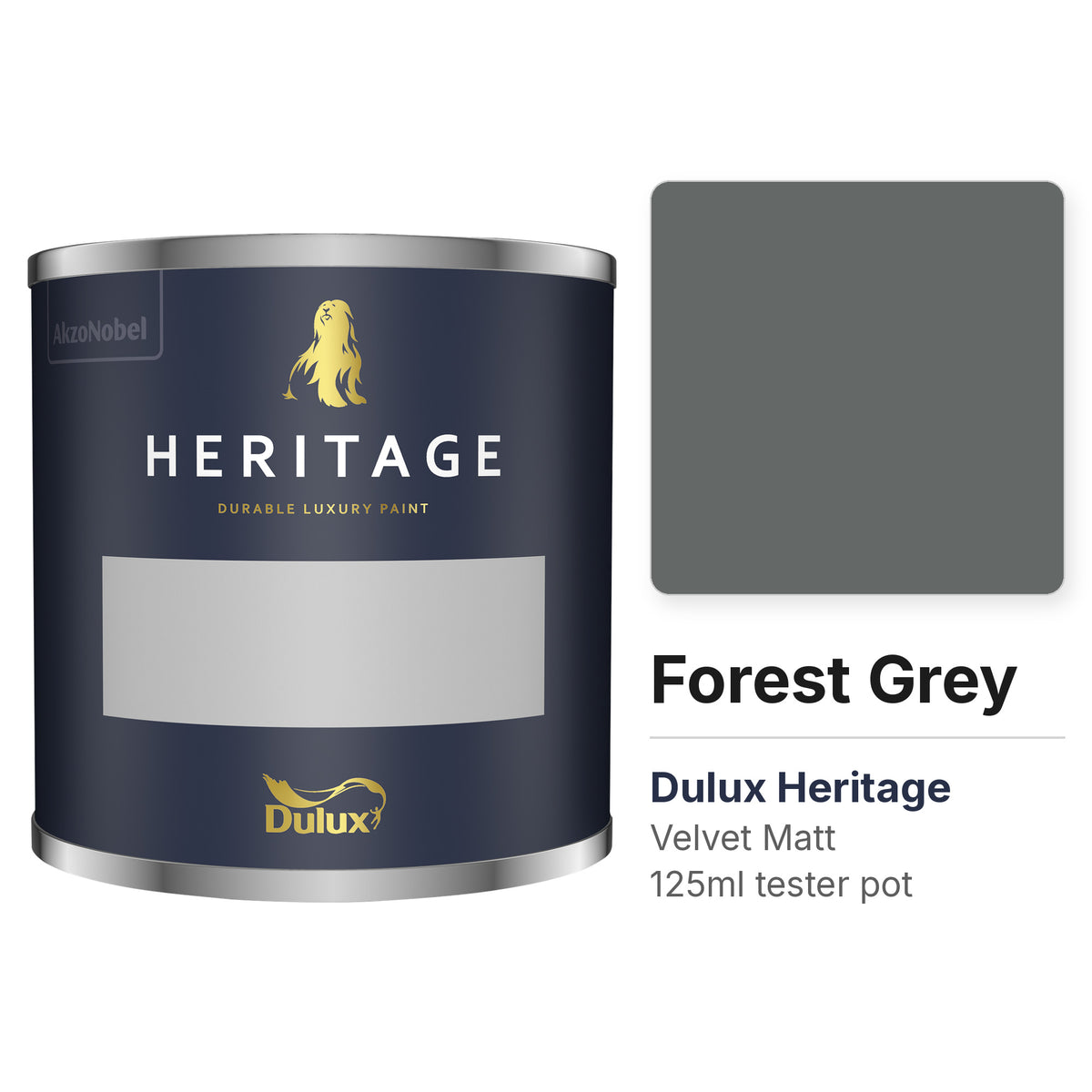 Dulux Heritage Forest Grey 125ml tester pot and colour swatch
