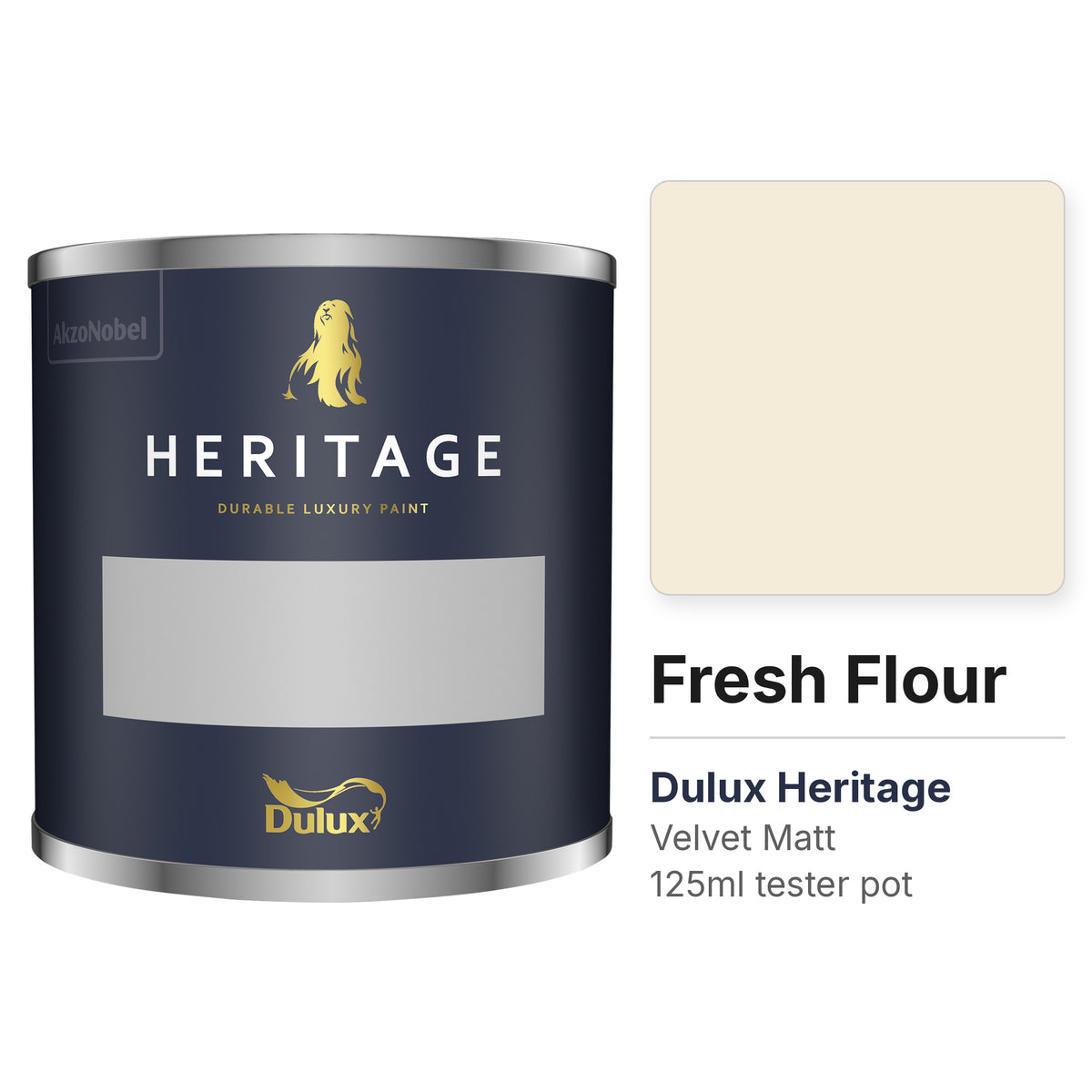 Dulux Heritage Fresh Flour 125ml tester pot and colour swatch