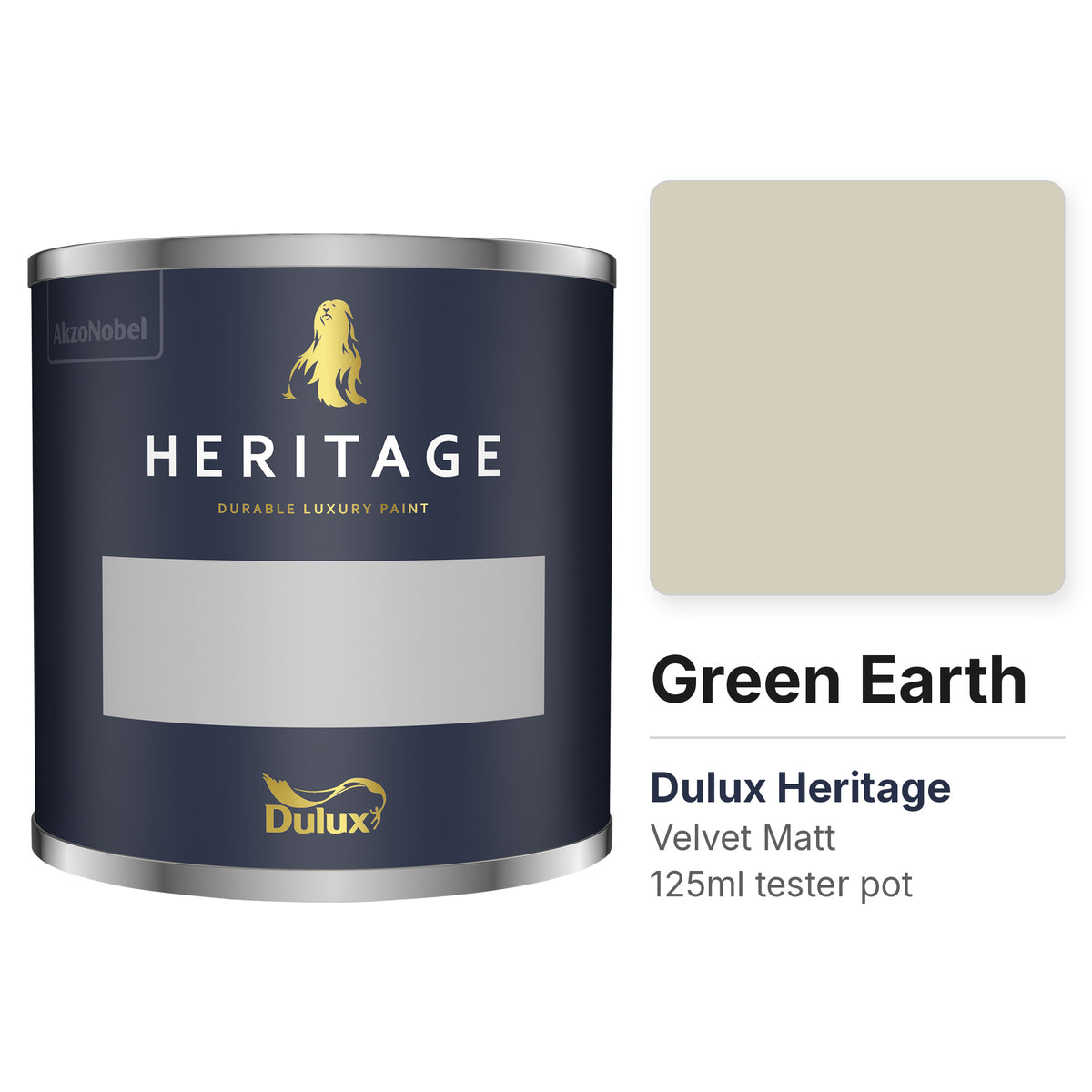 Dulux Heritage Green Earth 125ml tester pot and colour swatch