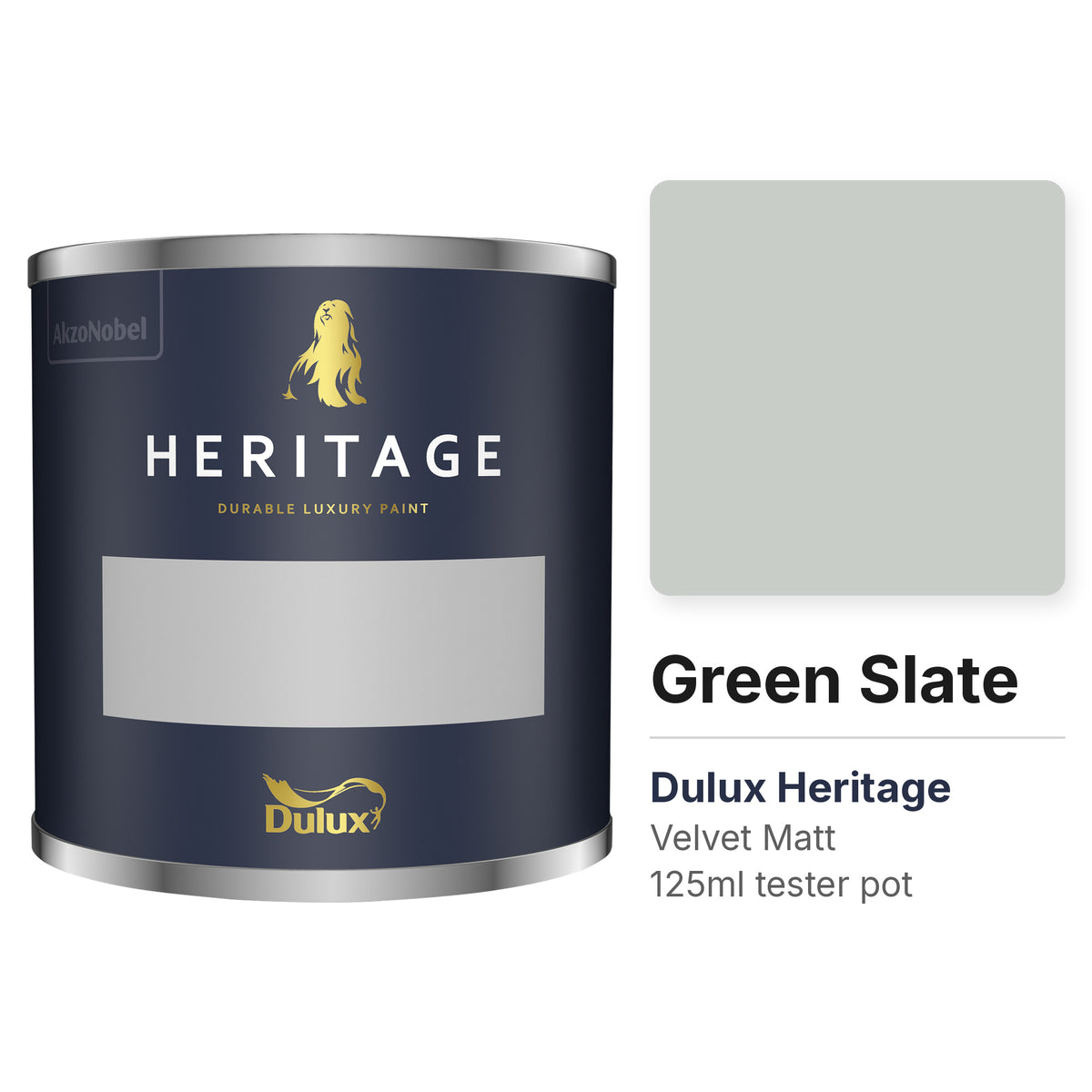 Dulux Heritage Green Slate 125ml tester pot and colour swatch