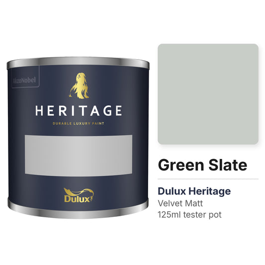 Dulux Heritage Green Slate 125ml tester pot and colour swatch