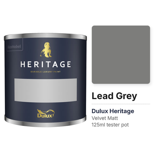 Dulux Heritage Lead Grey 125ml tester pot and colour swatch