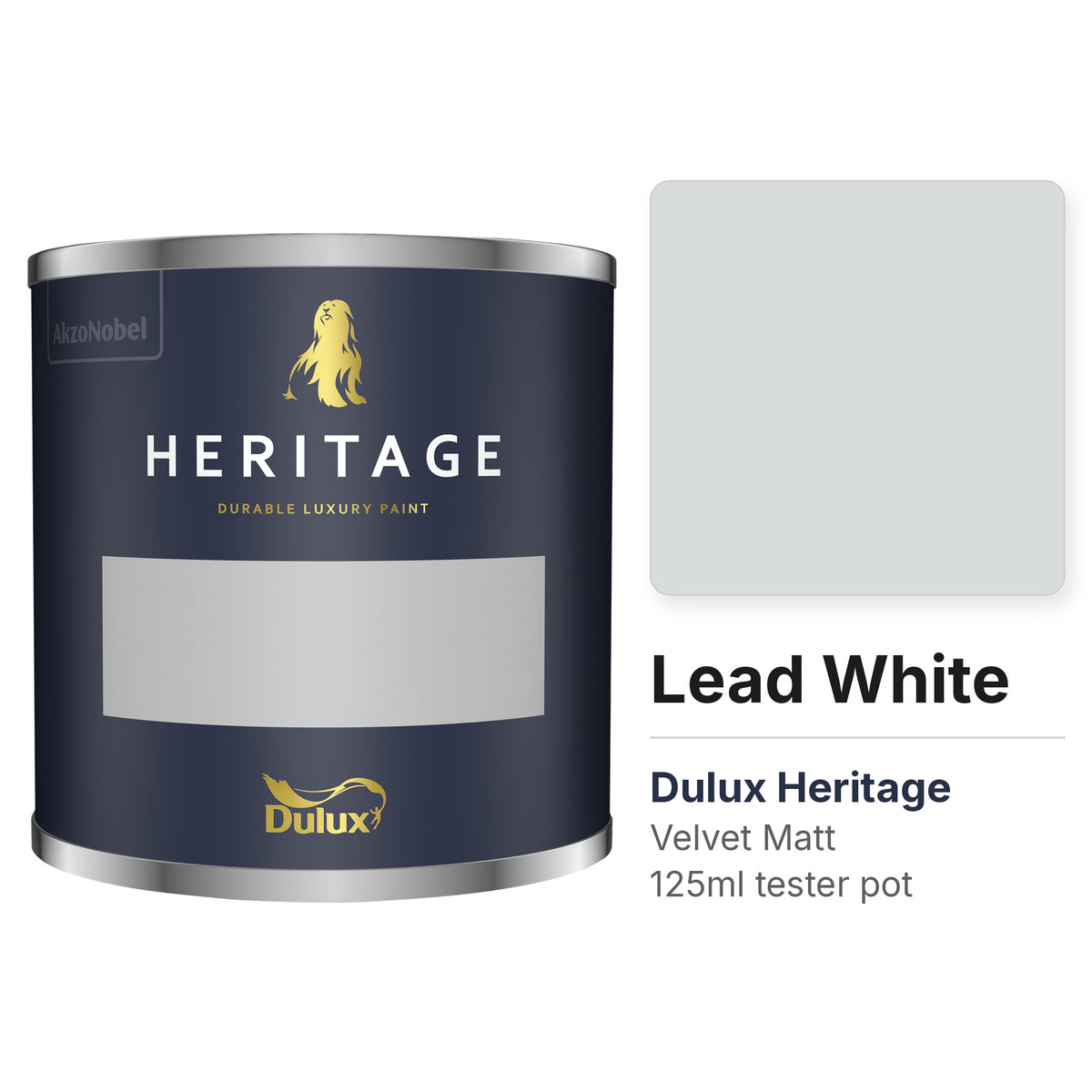 Dulux Heritage Lead White 125ml tester pot and colour swatch