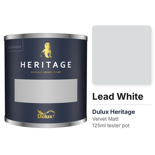 Dulux Heritage Lead White 125ml tester pot and colour swatch