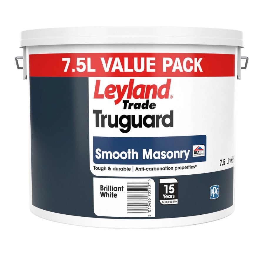 Leyland Trade Truguard Smooth Masonry Paint, Brilliant White 7.5L