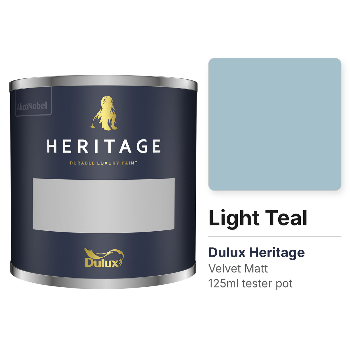 Dulux Heritage Light Teal 125ml tester pot and colour swatch