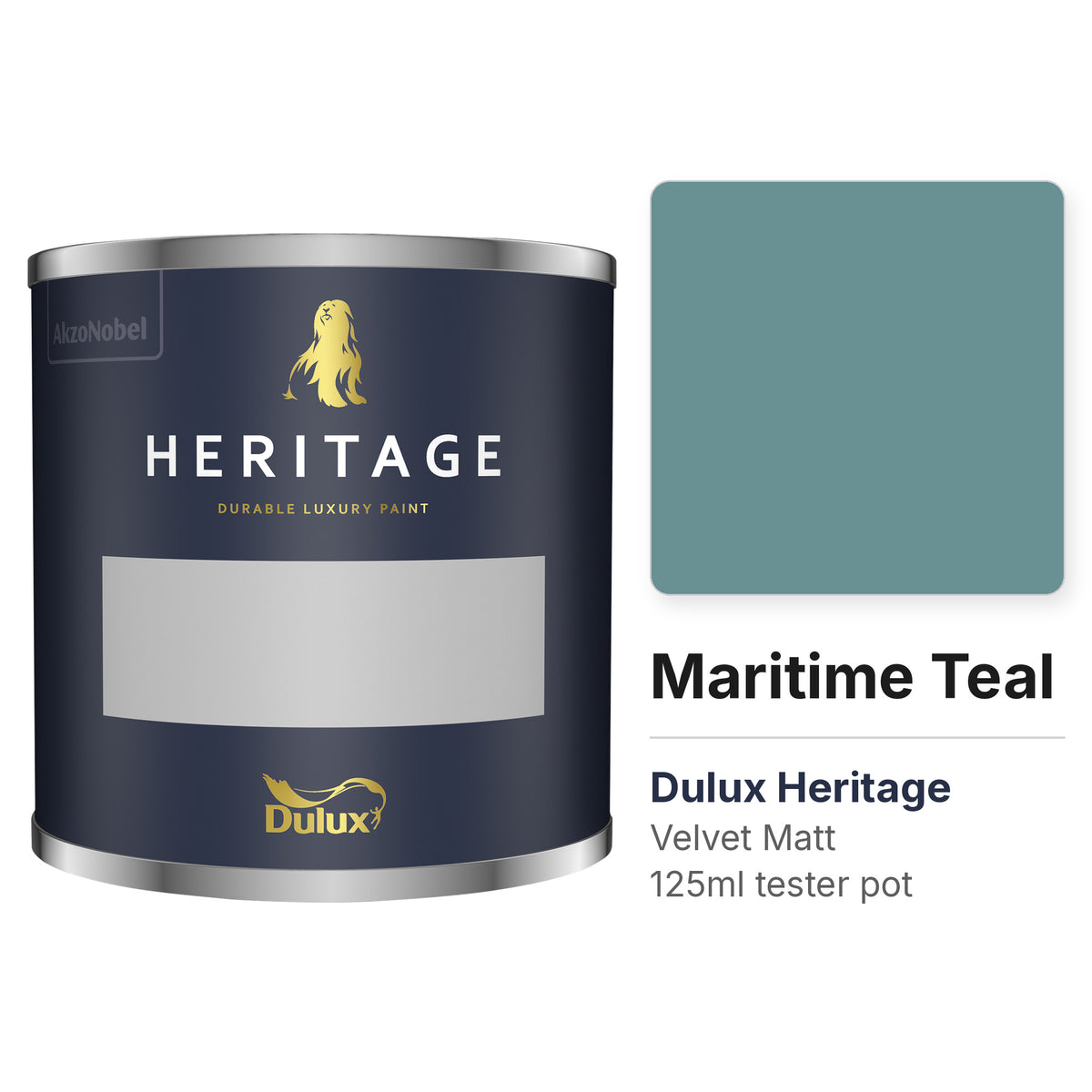 Dulux Heritage Maritime Teal 125ml tester pot and colour swatch