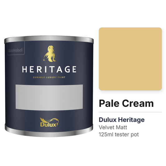 Dulux Heritage Pale Cream 125ml tester pot and colour swatch