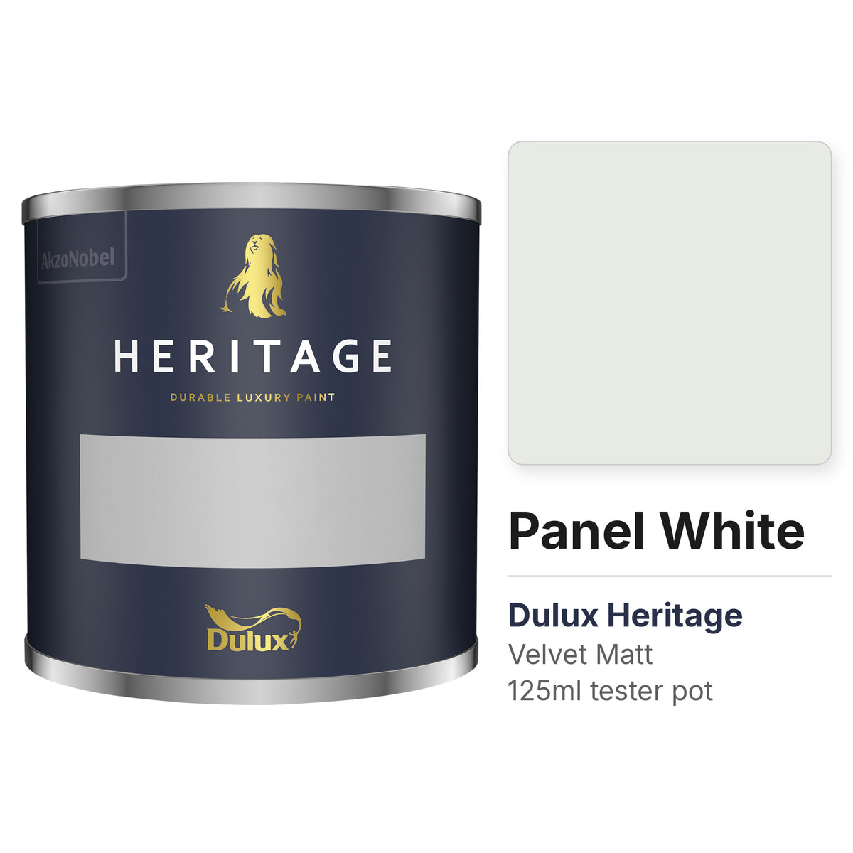 Dulux Heritage Panel White 125ml tester pot and colour swatch