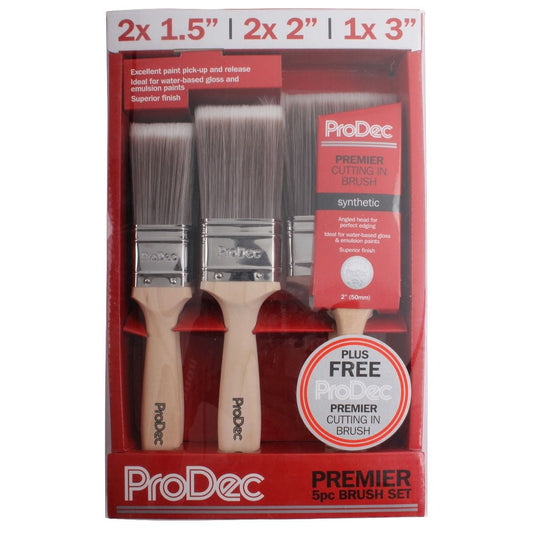Prodec 6 Piece Premier Synthetic Brush Set with Free Woodworker Brush