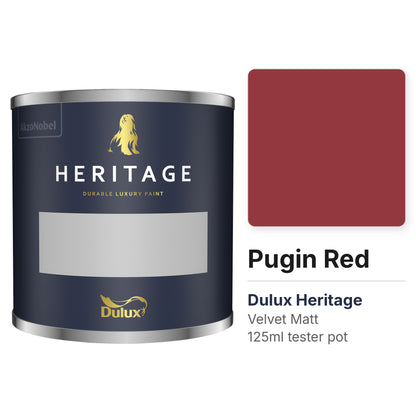 Dulux Heritage Pugin Red 125ml tester pot and colour swatch