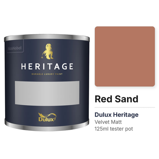 Dulux Heritage Red Sand 125ml tester pot and colour swatch
