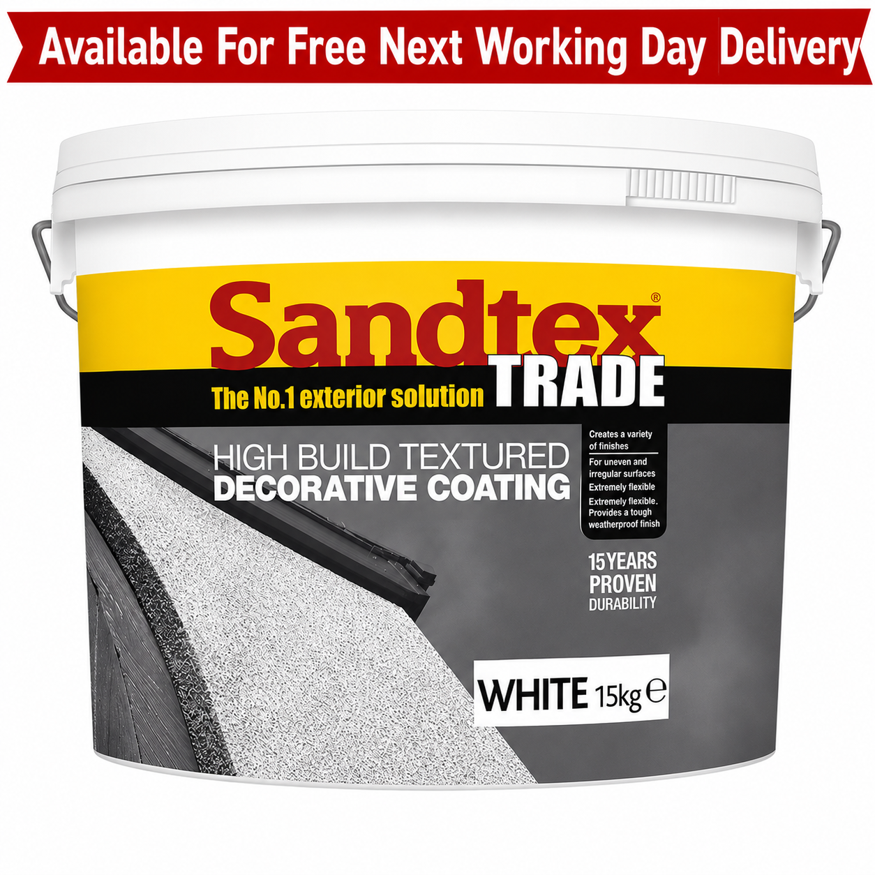 Sandtex Trade High Build Textured Decorative Coating - White - 15kg