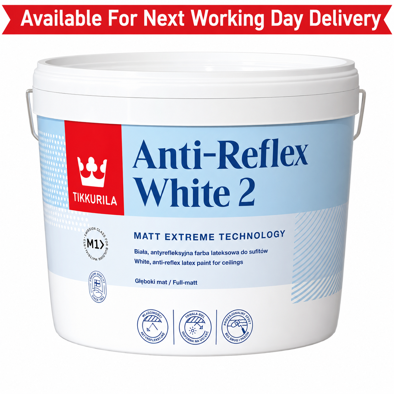 Tikkurila Anti Reflex 2 Full Matt Ceiling Paint - White