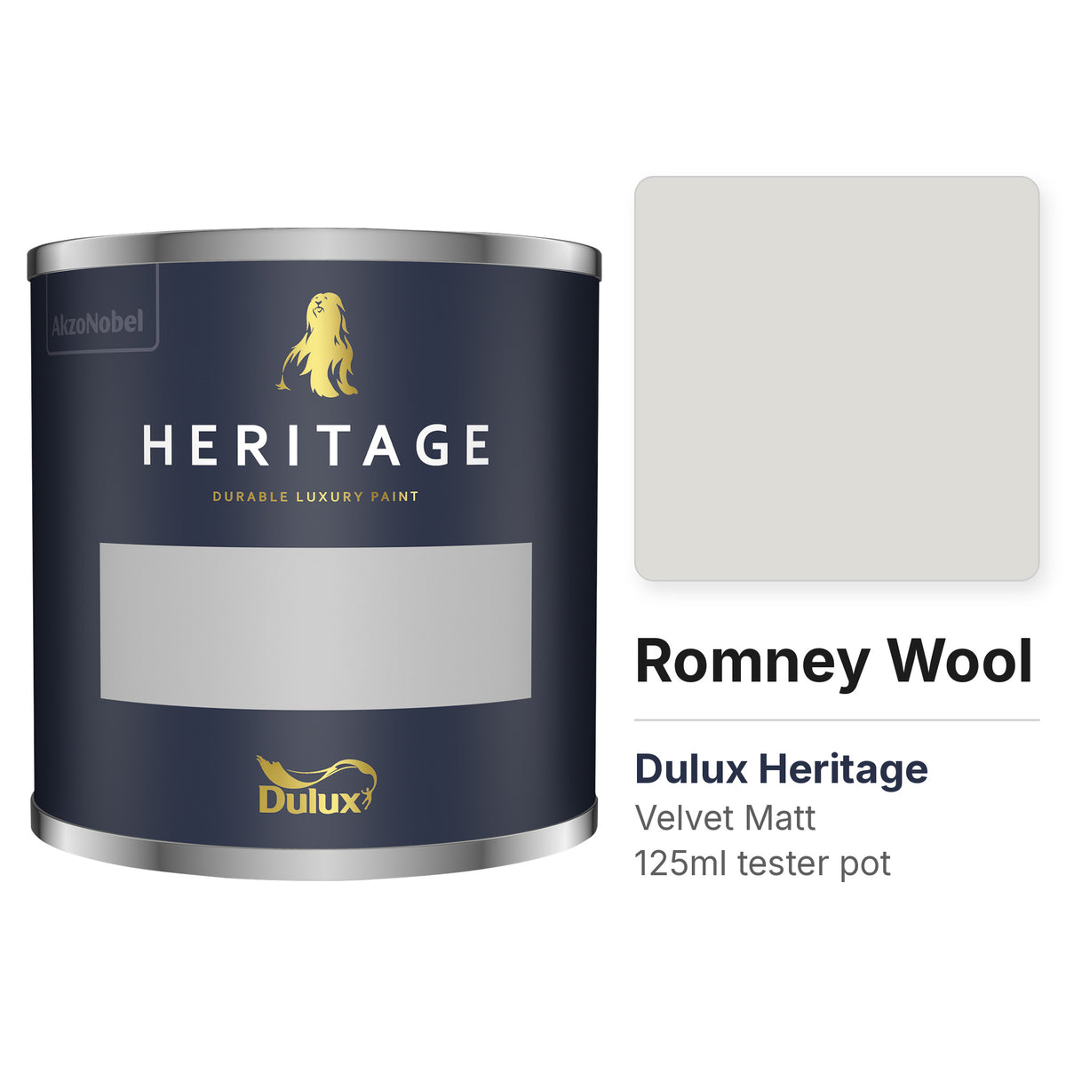 Dulux Heritage Romney Wool 125ml tester pot and colour swatch