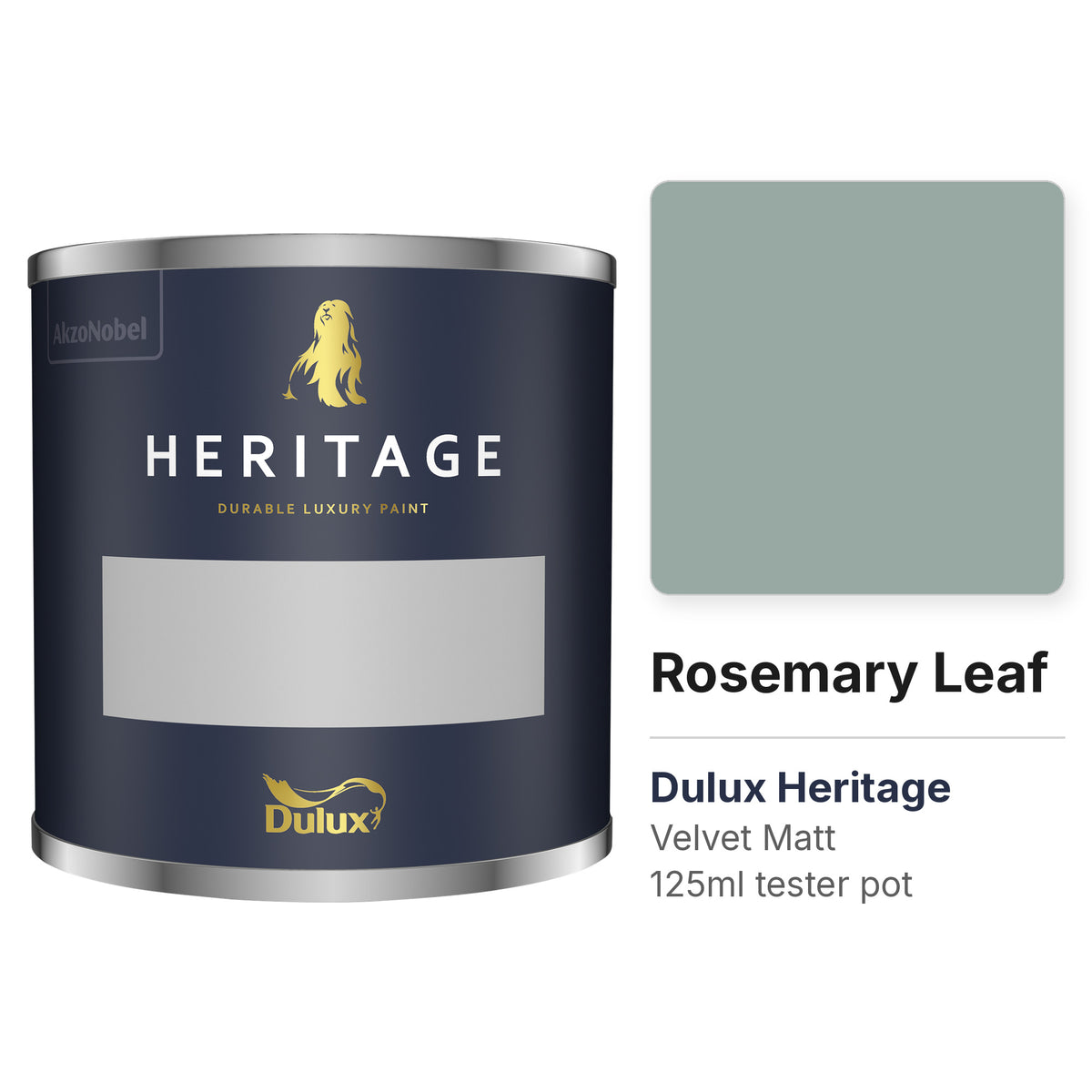 Dulux Heritage Rosemary Leaf 125ml tester pot and colour swatch
