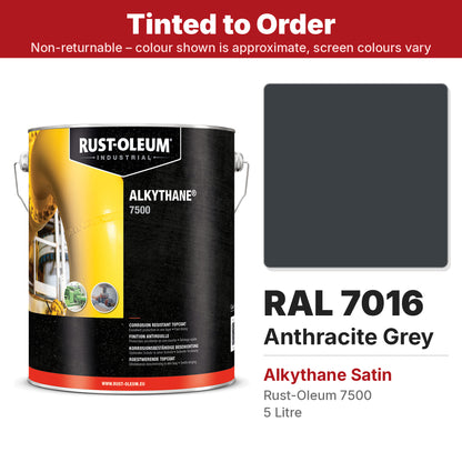 Rust-Oleum 7500 Alkythane Satin RAL 7016 Anthracite Grey colour swatch and 5L tin