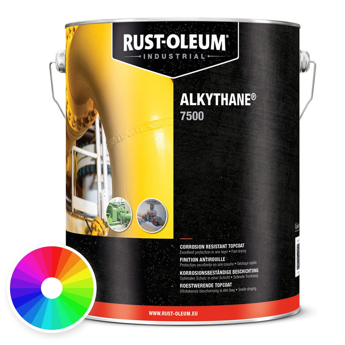 Rust-Oleum 7500 Alkythane Satin 5 litre tin with colour wheel – tinted to any RAL, BS or NCS colour