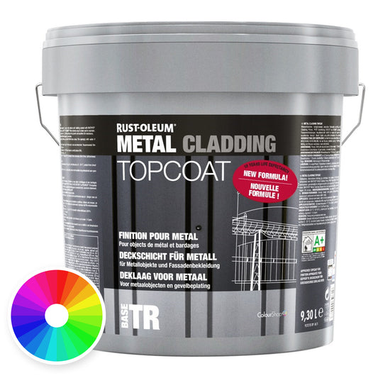 Rust-Oleum Metal Cladding Topcoat 10 litre pack with colour wheel – tinted to your chosen colour