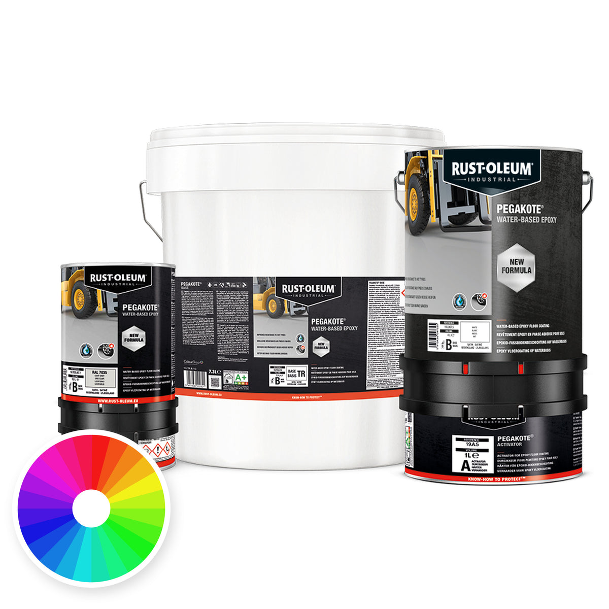 Rust-Oleum Pegakote base and activator packs with colour wheel – tinted to your chosen colour