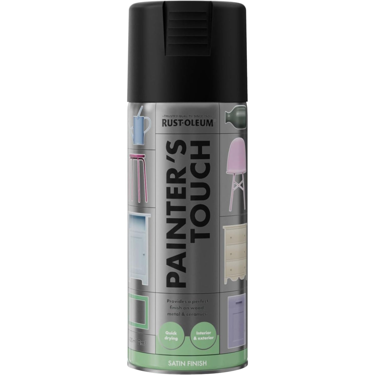 Rustoleum Painters Touch Satin Black Spray Paint 400ml Aerosol