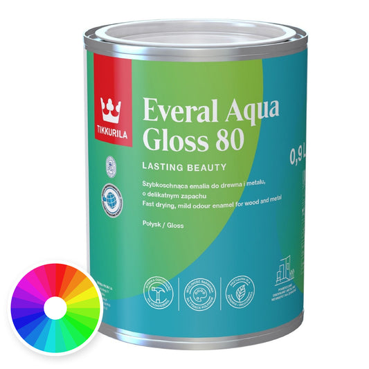 Tikkurila Everal Aqua Gloss [80] Acrylic Enamel Paint, Tinted Colour, colour wheel