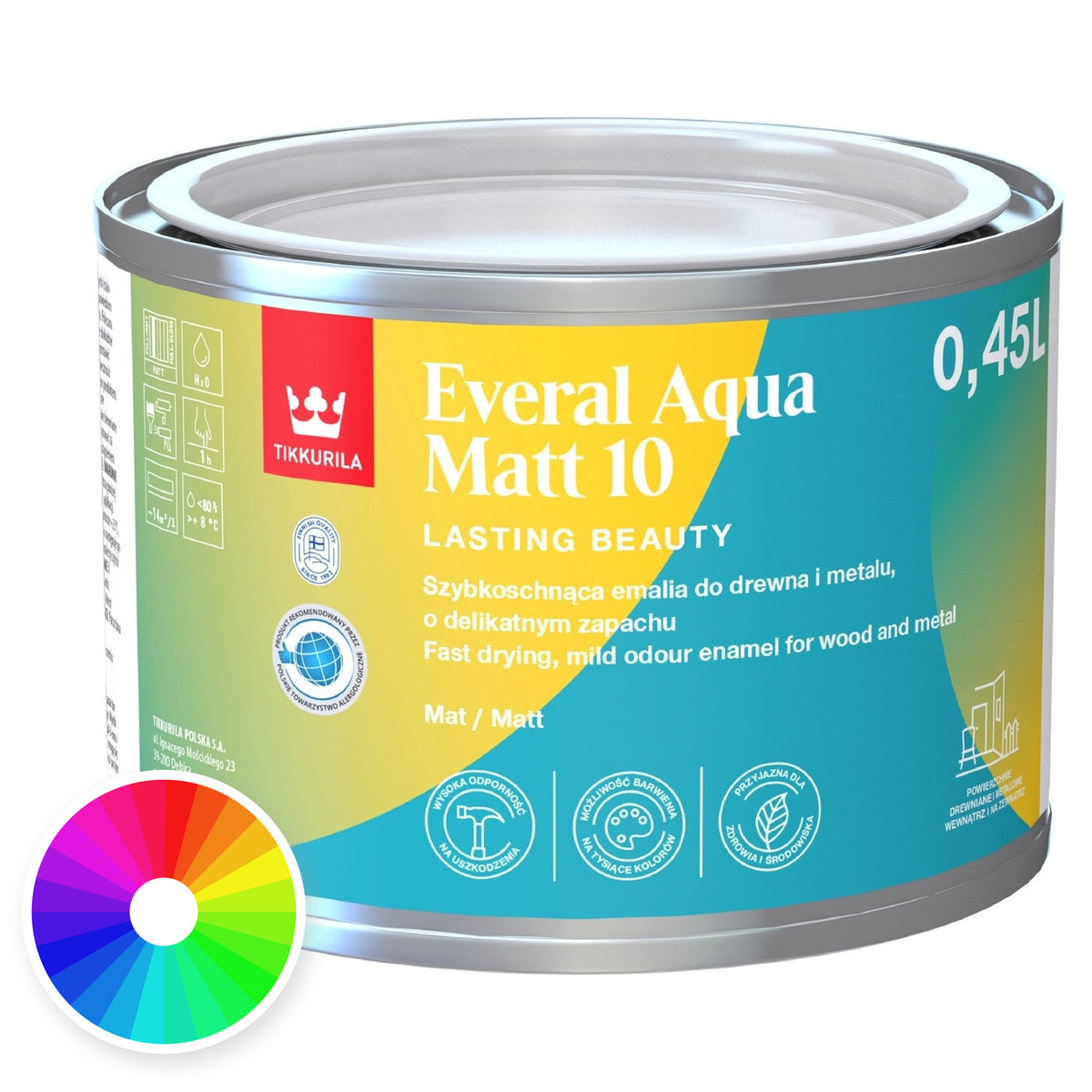 Tikkurila Everal Aqua Matt [10] Acrylic Enamel Paint, Tinted Colour, colour wheel