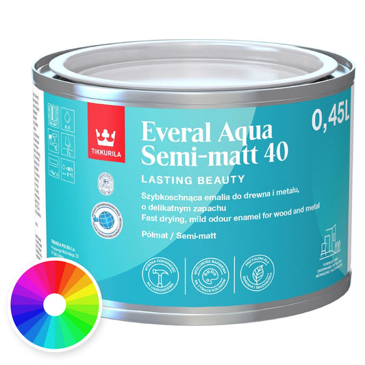 Tikkurila Everal Aqua Semi Matt [40] Acrylic Enamel Paint, Tinted Colour, colour wheel