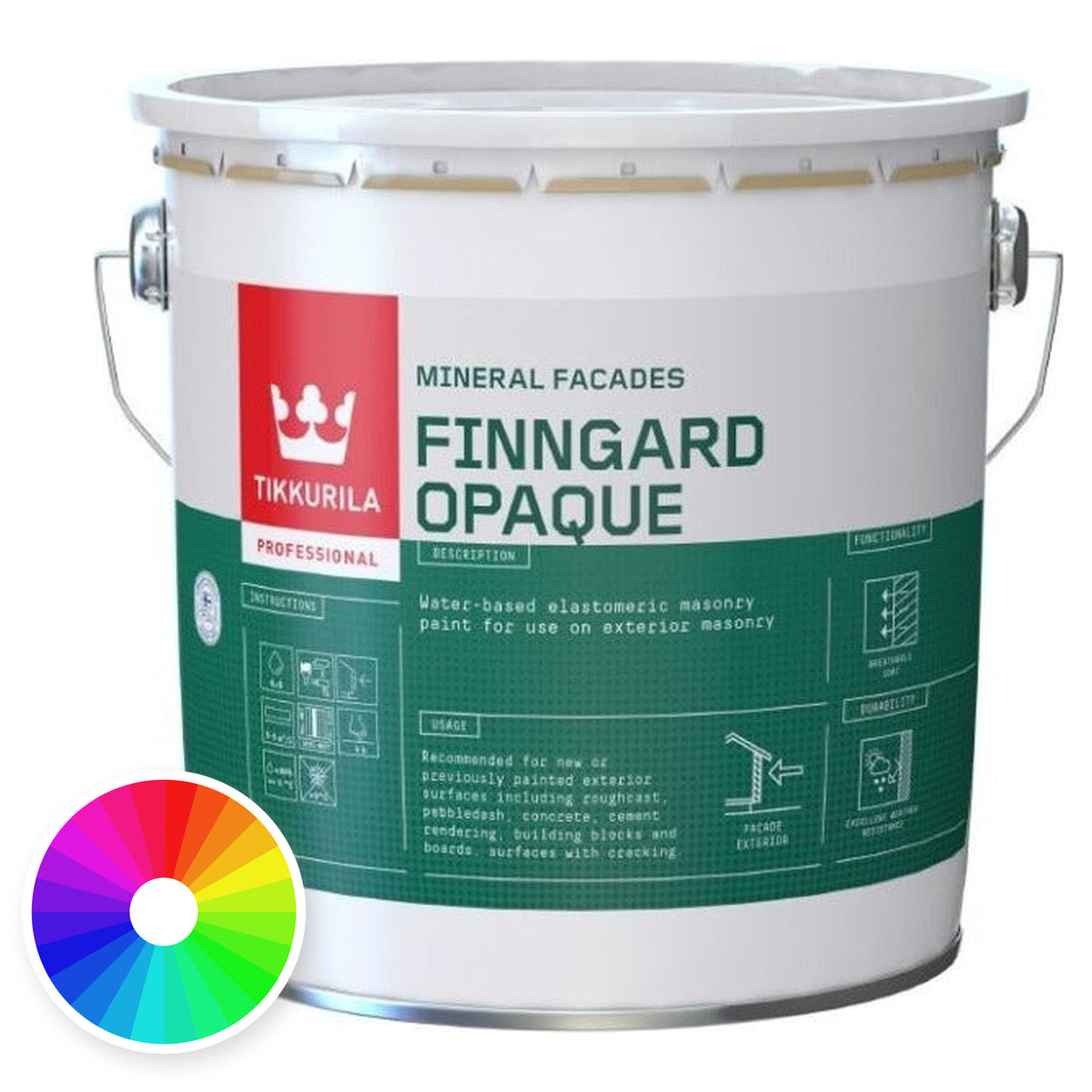Tikkurila Finngard Opaque Elastomeric Waterborne Smooth Masonry Paint, Tinted Colour, colour wheel