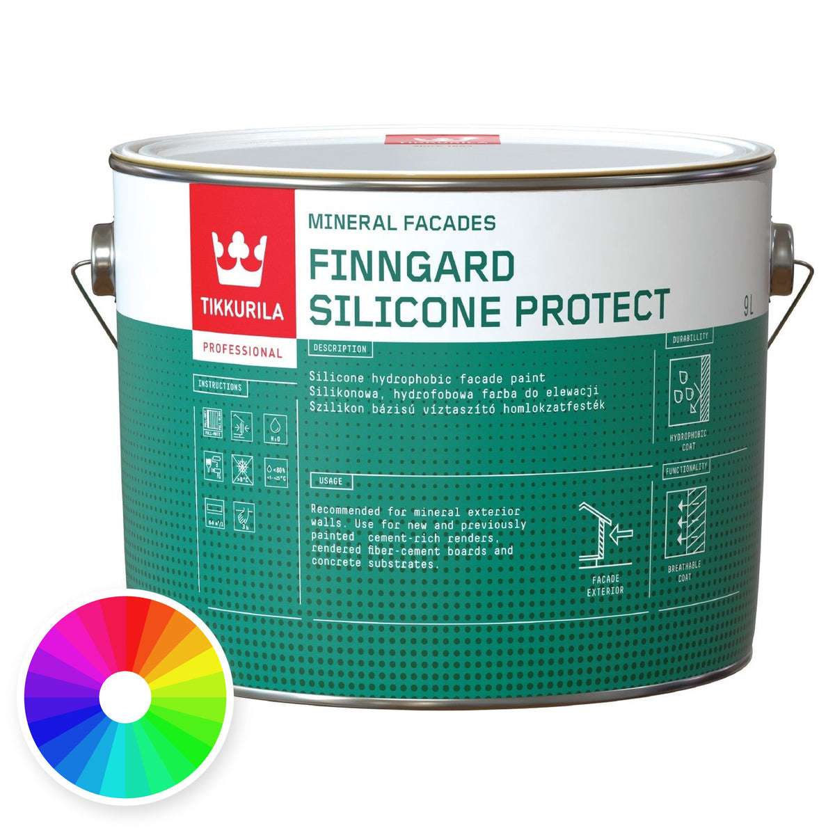 Tikkurila Finngard Silicone Protect Smooth Matt Mineral Masonry Paint, Tinted Colour, colour wheel