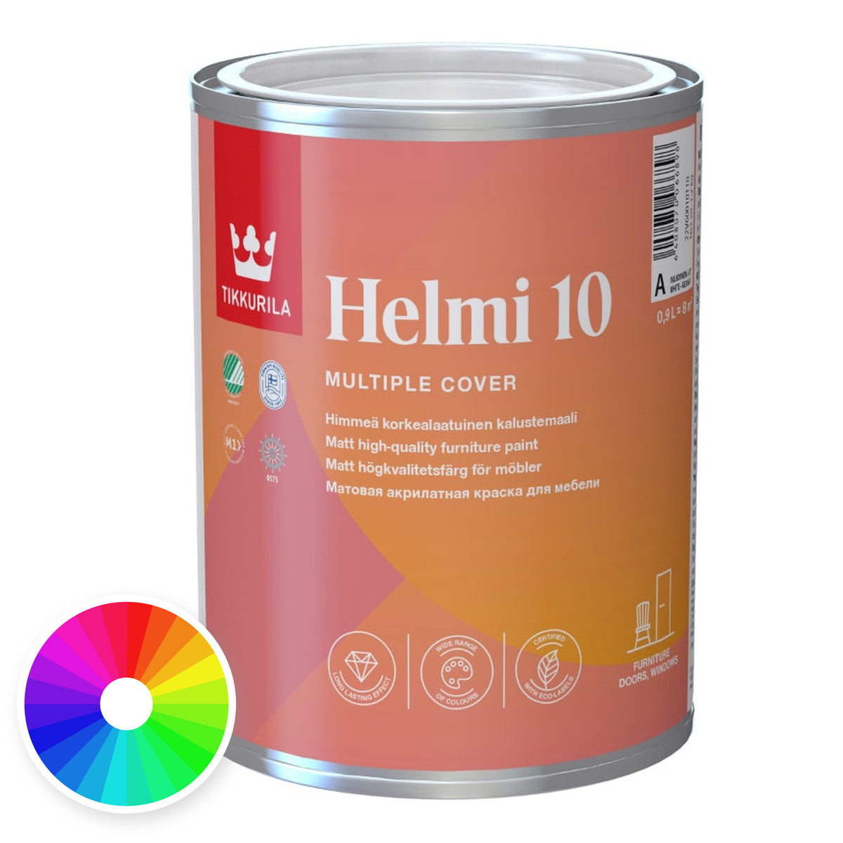 Tikkurila Helmi 10 Water-Based Acrylic Matt Wood Paint, Tinted Colour, colour wheel